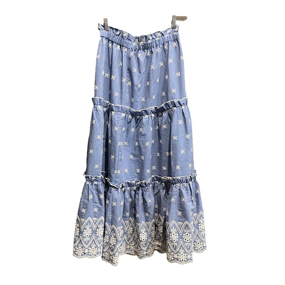 Tuckernuck Prado Blue White Eyelet Embroidery Women's Maxi Skirt Size Small